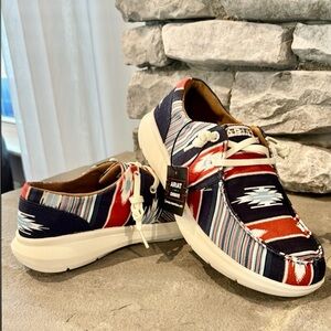 Ariat Hilo Chimayo Cristo Aztec print slip on, lightweight flex,moc toe,Western